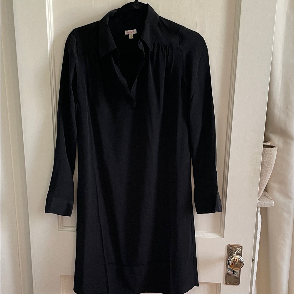 Cuyana Black Long Sleeve Dress 100% silk made in USA